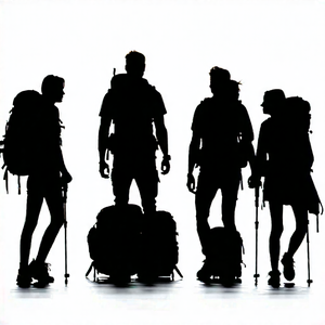 Lifestyle Minimalist Design: Hiking group with diverse friends