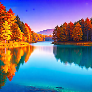 Nature Stock Photography: Crystal Clear Lake Surrounded By Autumn Trees With Serene Lake