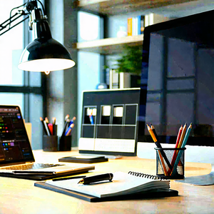 Business Architectural Photography: Workplace with modern office supplies on desk