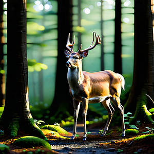 Nature 3d Render: Deer In Forest Environment With Deer Standing