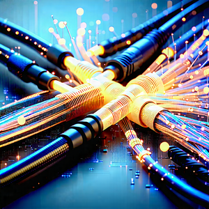 Tech Isometric Design: Close-up of fiber optic cables
