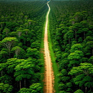 Nature Aerial Photography: Path through tropical jungle