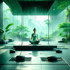 Lifestyle Pencil Sketch: Wellness scene with meditation space