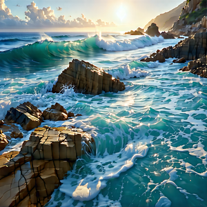 Nature Hdr Photography: Ocean waves surrounded by rocky shores