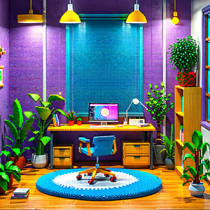 Lifestyle Voxel Art: Home office with plants and natural elements