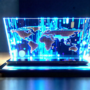 Tech Voxel Art: Tablet With Holographic Display With Blue White
