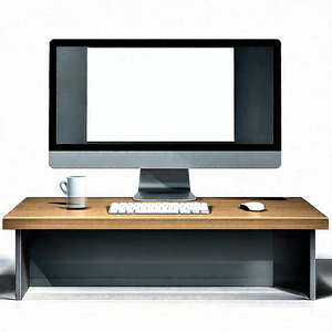Business Digital Illustration: Workplace With Digital Devices On Desk With Computer Monitor