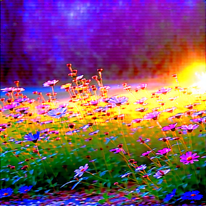 Nature Etching: Wildflowers In Sunlit Clearing With Field Flowers