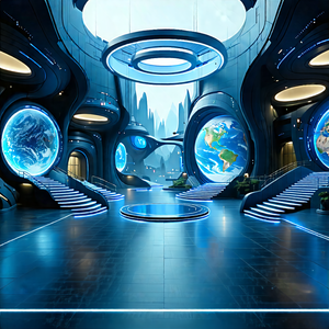 Tech Infographic Style: Futuristic Innovation Hub With Futuristic Setting,