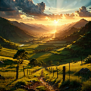 Nature Advertising Photography: Valley During (sunset:1.28) With Beautiful Landscape