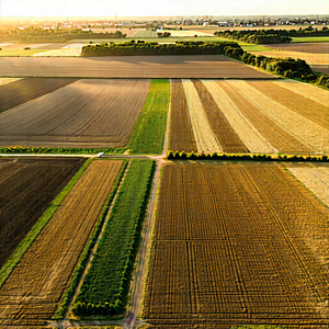 Nature Editorial Photography: Aerial View Of Agricultural Fields With Large, Open