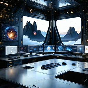 Tech Matte Painting: Futuristic Digital Workspace With Futuristic Control