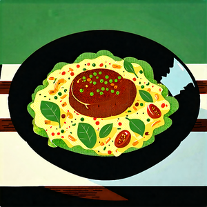 Lifestyle Woodcut Print: Healthy Meal Prepared With Organic Components With Plate Food,