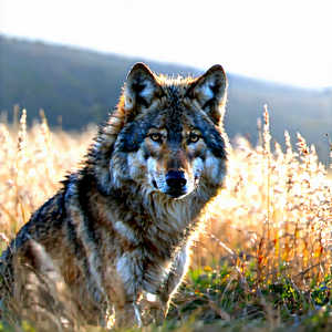 Nature Blender Artwork: Wolf in prairie grassland