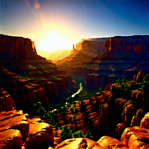 Nature Lithograph: Canyon During Golden Hour With Computer-generated, Representation