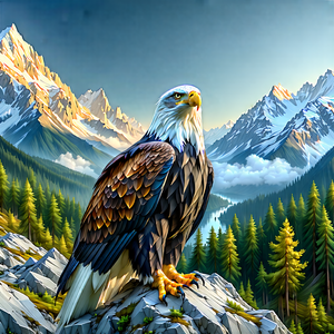 Nature Technical Illustration: Eagle In (mountain:1.1) Terrain With Majestic Bald