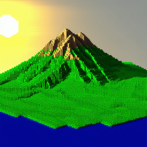 Nature Voxel Art: (mountain:1.18) Range During Golden Hour With Large Mountain