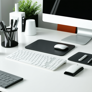 Business Product Photography: Workplace With Modern Office Supplies On Desk With White Desk