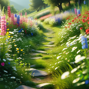 Nature Cinema 4D: Path through flowering meadow