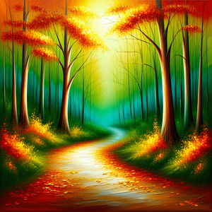 Nature Oil Painting: Path through autumn woodland
