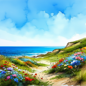 Nature Ink Drawing: Wildflowers In Coastal Environment With Painting Beautiful