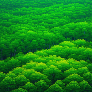 Nature Linocut Print: Aerial view of (forest:1.37) canopy