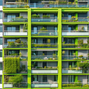Urban Architectural Photography: Modern Apartment Complex With Green Rooftop With Large, Multi-story