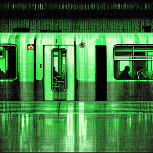 Urban Woodcut Print: City subway in financial district