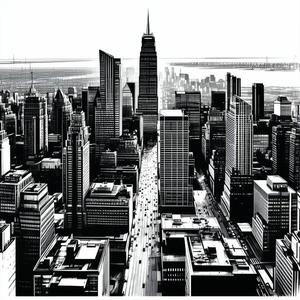 Urban Vector Art: Cityscape of modern metropolis during sunset