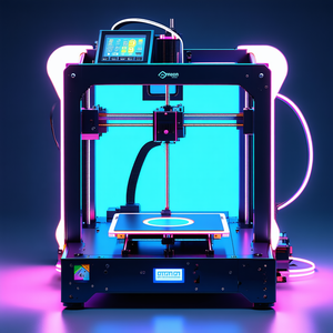 Tech Matte Painting: 3d Printer With Neon Accents With Large, Blue,