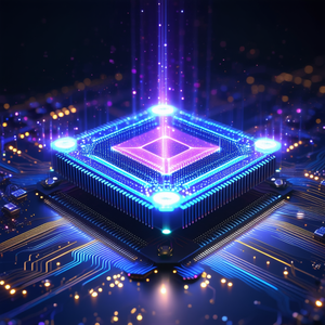 Tech 3D Render: Quantum computer with holographic projection