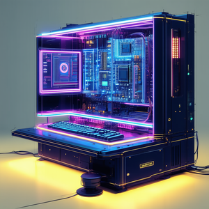 Tech Pencil Sketch: Quantum computer with neon accents