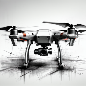 Tech Charcoal Drawing: Drone With Digital Artwork With White Black